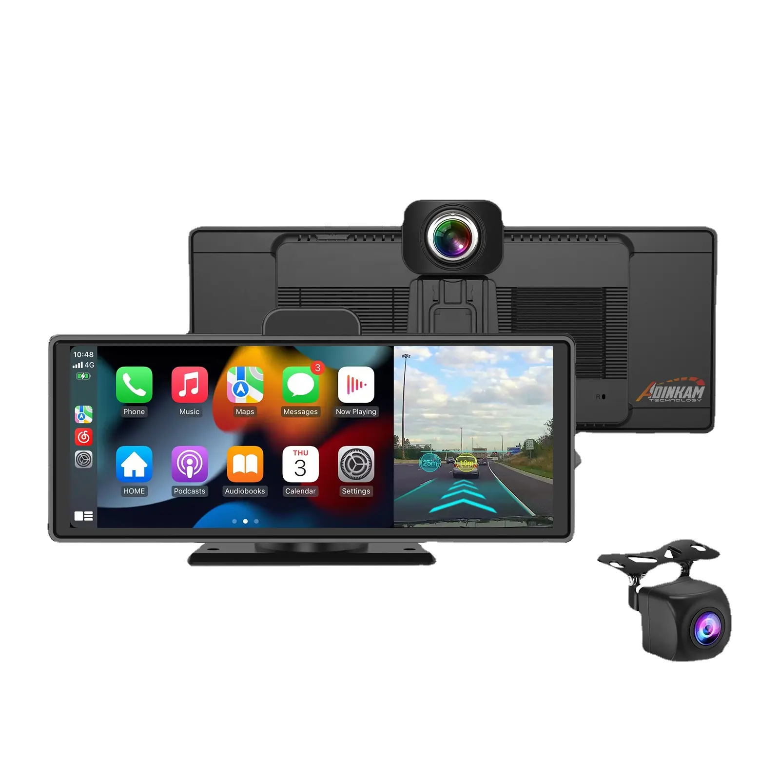 10.26 "4K Dash cam sans fil carplay android auto fil carplay Wifi double objectif 2 canaux 4K avant et 1080P caméra arrière voiture Dvr