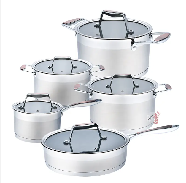 Ustensiles de cuisine antiadhésifs casseroles et poêles, ensemble poêle à sauce en acier inoxydable poêle à frire ensemble de casseroles