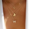 collier ras du cou pour les femmes multi-couches plaqué or , mode étoile lune coeur papillon pendentif