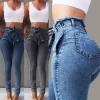 Jeans à la mode pour femmes en denim super skinny taille haute