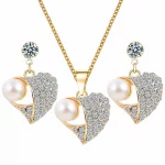 Bijoux femmes, magnifiques boucles d'oreilles et collier, ensemble de bijoux en diamant et perles en forme de cœur pour la mariée