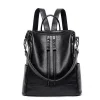 Sac à dos noir mode décontractée pour femmes en cuir PU vintage de grande capacité