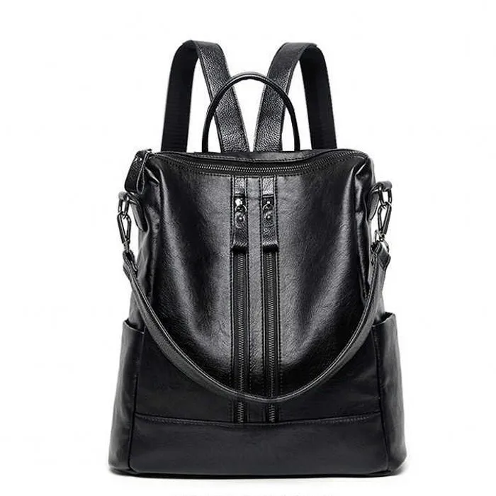 Sac à dos noir mode décontractée pour femmes en cuir PU vintage de grande capacité