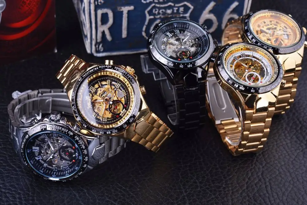 Montre automatique pour hommes, accessoire de luxe, mécanique, tendance, acier inoxydable, ajouré
