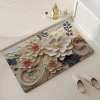 Tapis de salle de bain, Fleur douce en 3D, absorbant l'eau, antidérapant et séchage rapide pour salle de bain, sol, porte, cuisine, chambre,  tapis de diatomée