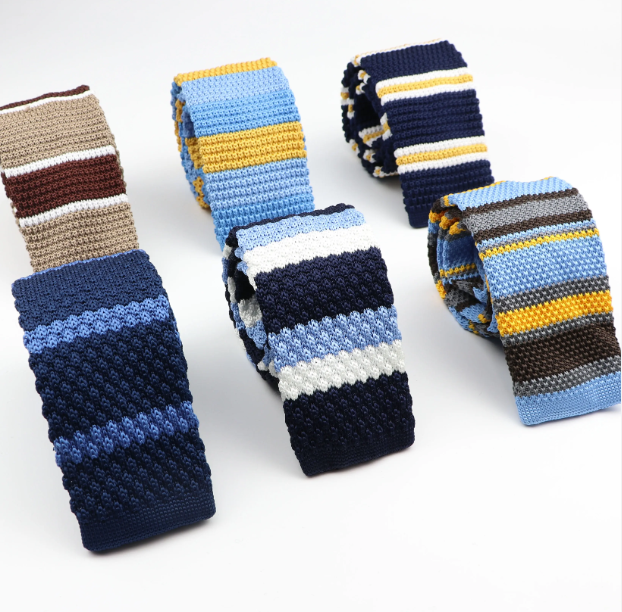 Elégante Cravate en tricot rayée pour hommes, Style étroit tricotée, 5.5cm