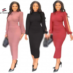 Splicing Ruffle Design Printemps Automne Robes Manches Bouffantes Couleur Unie Robe Causale Pour Femme