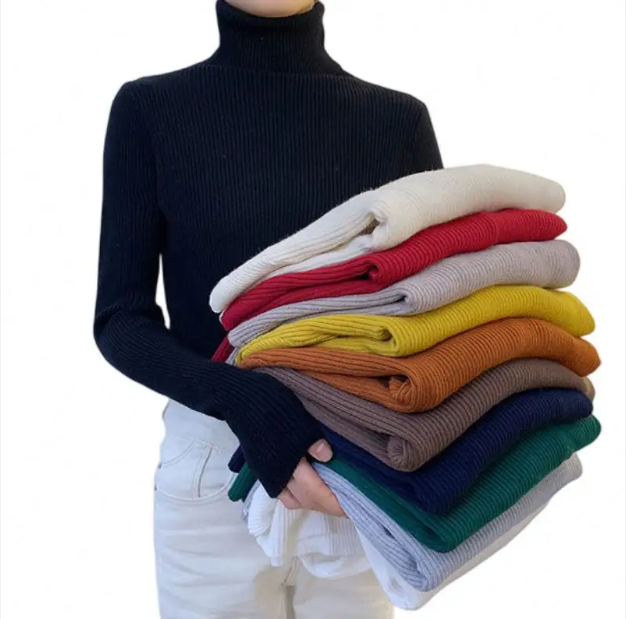 Pull-over d'hiver en tricot à manches longues Col roulé Basic Jumpers