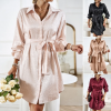 Longues chemise tunique robe pour les femmes, tempérament élégant col rabattu robe