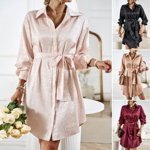 Longues chemise tunique robe class pour les femmes, tempérament élégant col rabattu robe