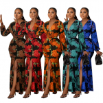 Robes pour femmes taille haute col en v, florale élégant