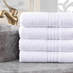 Lot de 4 serviettes Blanches 100% coton pour maisons et hôtels, Durable, hypoallergénique, facile à nettoyer, absorbante