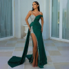 Élégant vert paillettes luxe robes de soirée, Satin sirène côté fendu une épaule, robe de bal, Taille 13