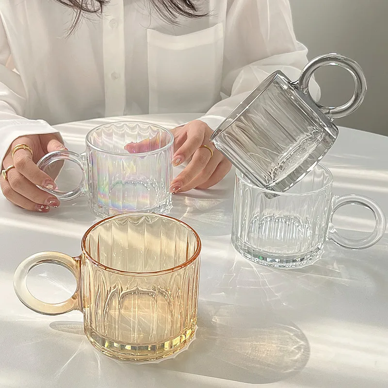 4 pcs Tasse à boire à rayures verticales de qualité supérieure, mug avec haute valeur esthétique, verre à café