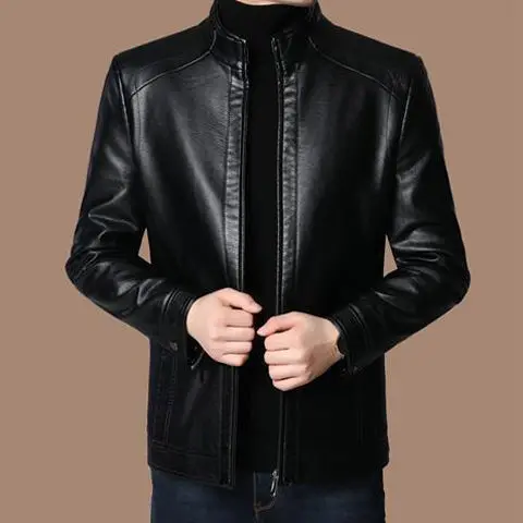 M-4XL Manteau en cuir hommes, veste printemps et automne, collier mince