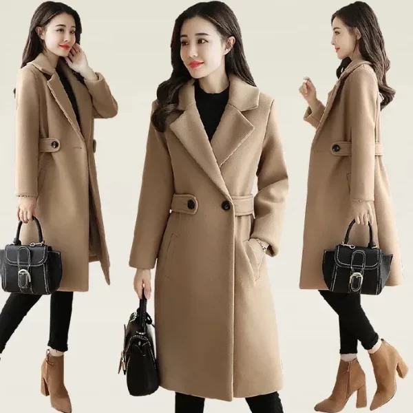 Manteau mi-long en laine pour femme, automne et hiver, tempérament épaissi, manteau amincissant, M-4XL