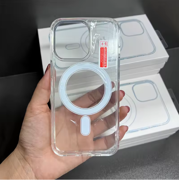 Coque de téléphone antichoc de luxe magnétique clair pour Iphone et Samsung