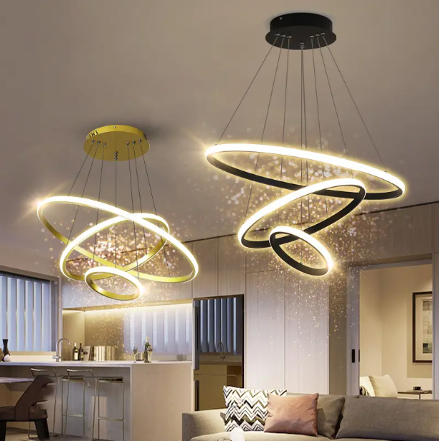 Lustre Led moderne pour chambre, hôtel, anneau rond en fer, anneau Led, lampe suspendue