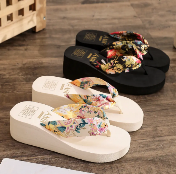 Sandales plage pente talon pantoufle Eva extérieur, talon compensé tongs pour les femmes