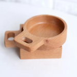 Soucoupe à Sauce ronde carrée solide, mignons petits plats en bois avec poignée
