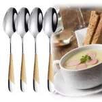 Ensemble de cuillères à dîner plaquées or de luxe avec poignée martelée