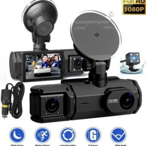 Dashcam 1080P Triple Caméra – Surveillance Avant, Arrière & Habitacle