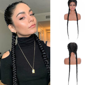 Perruque Tressée 36 Pouces Lace Front – Double Tresse & Raie Centrale