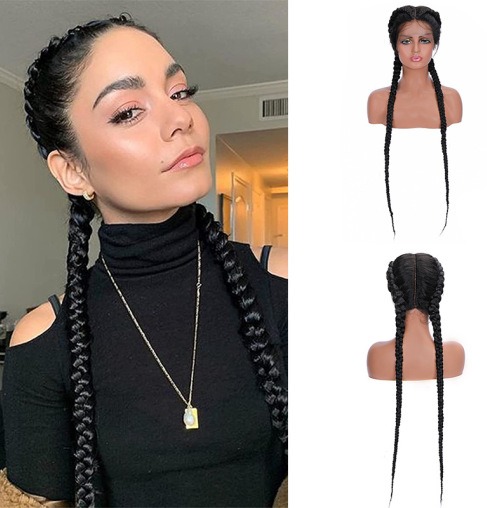 Perruque Tressée 36 Pouces Lace Front – Double Tresse & Raie Centrale