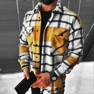 Men's Fashion Colorblock Plaid Print Shirt Top