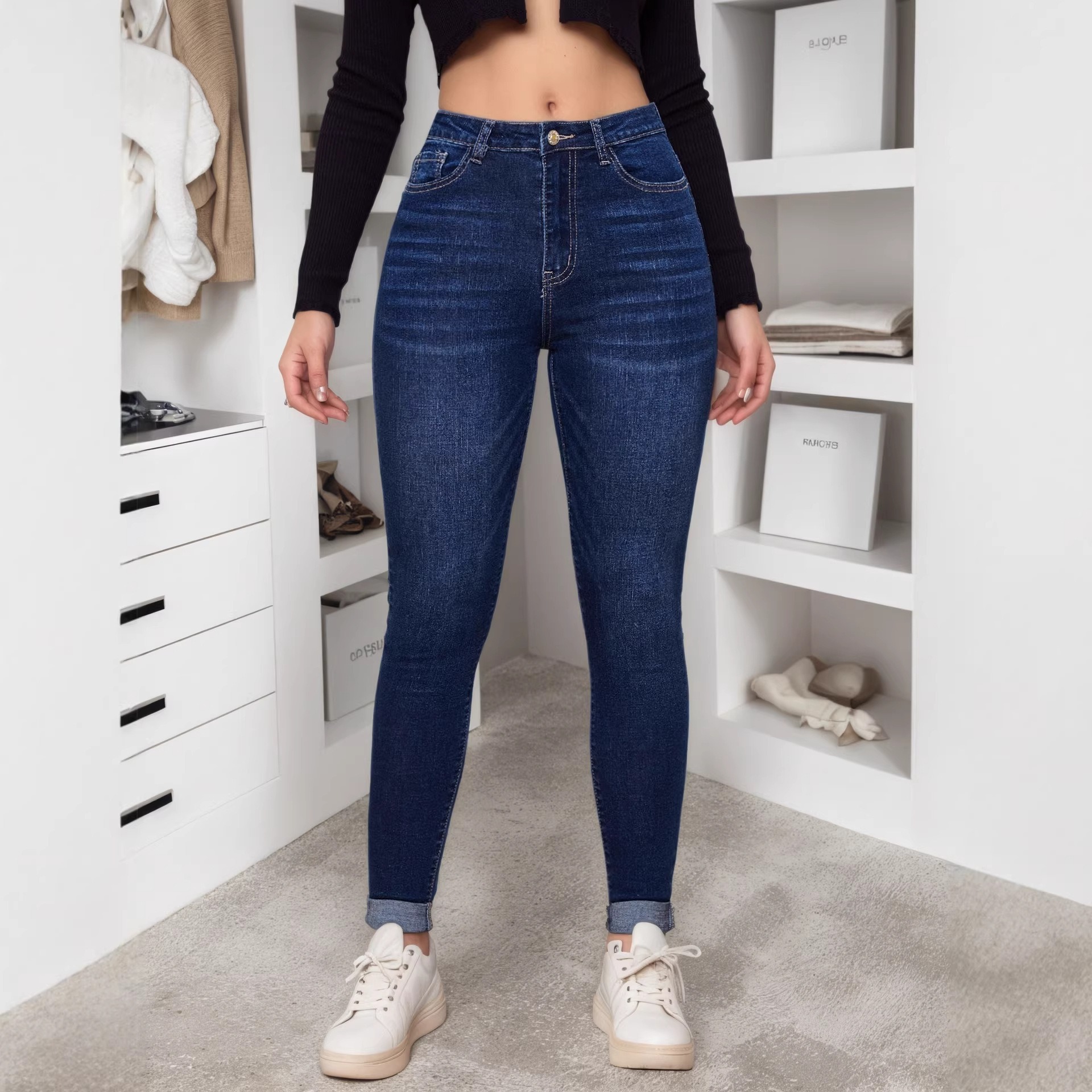 Womens Street-style High-rise Stretch Skinny Jeans