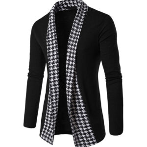 Cardigan Homme en Maille à Motif Carreaux – Style Chic Décontracté