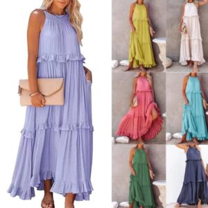 Robe Longue Femme à Volants – Coupe Ample et Style Bohème Chic