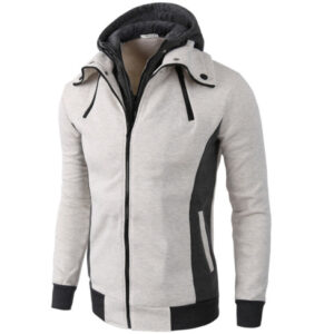Sweat à Capuche Homme Zippé – Style Sportif Effet Superposé