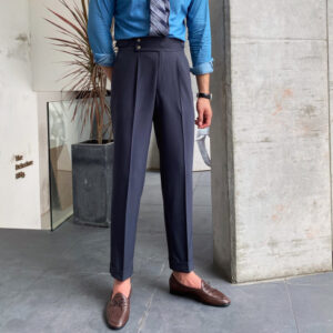 Pantalon Homme Taille Haute Coupe Droite – Style Chic & Britannique