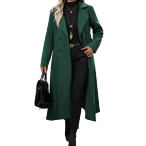 Manteau Long Femme Élégant Ceinturé — Double Boutonnage