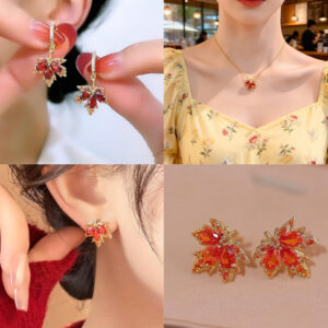Boucles d’Oreilles Feuille d’Érable Rouge – Élégance Naturelle