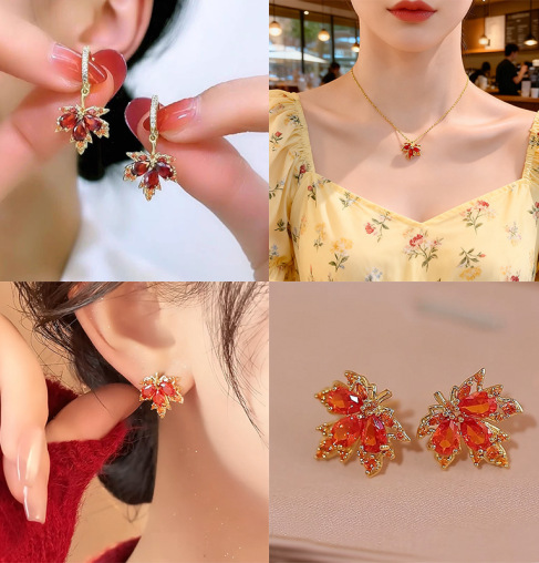 Boucles d’Oreilles Feuille d’Érable Rouge – Élégance Naturelle