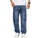 Jean Cargo Homme Coupe Droite – Style Urbain, Multi-Poches