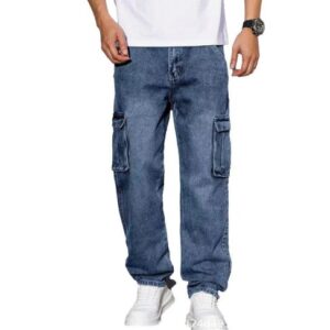 Jean Cargo Homme Coupe Droite – Style Urbain, Multi-Poches