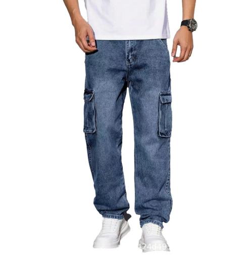 Jean Cargo Homme Coupe Droite – Style Urbain, Multi-Poches