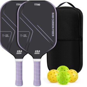 Raquette de Pickleball en Fibre de Carbone T700 – Violet avec 2 Balles